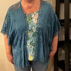 Torrid Blue Lace Kimono Blouse